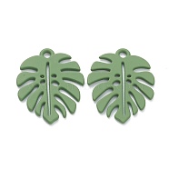 Baking Painted Alloy Pendants, Tropical Leaf Charms, for DIY Accessories, Lead Free & Cadmium Free, Monstera Leaf, Medium Sea Green, 21x17x1mm, Hole: 1.6mm(X-ENAM-I051-01B)