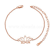 SHEGRACE 925 Sterling Silver Link Bracelets, with Cable Chains, Lotus, Rose Gold, 6-3/4 inch(17cm)(JB563B)
