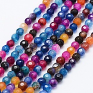 Natural Agate Beads Strands, Dyed & Heated, Round, Faceted, Mixed Color, 4mm, Hole: 0.5mm, about 92pcs/strand, 14.57 inch(37cm)(G-E469-12G)