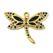 Ion Plating(IP) Real 18K Gold Plated 304 Stainless Steel Rhinestone Pendants, with Enamel, Dragonfly Charms, Black, 21x27.5x2mm, Hole: 1.7mm(STAS-P341-04G-03)