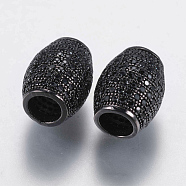Brass Micro Pave Cubic Zirconia Beads, Oval, Black, Gunmetal, 12.5x10mm, Hole: 5mm(ZIRC-G132-20B)