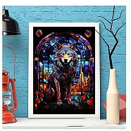DIY Diamond Painting Stickers Kits For Kids, including Resin Rhinestone, Diamond Sticky Pen, Tray Plate, Glue Clay, Wolf, 400x300x0.2mm, Resin Rhinestone: 2.5x1mm, 20 color, 1bag/color, 20bags(DIY-G115-02B)