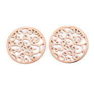 304 Stainless Steel Filigree Joiners Links, Laser Cut, Flat Round, Rose Gold, 25x1mm(STAS-S116-197RG)