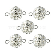 Brass Crystal Rhinestone Connector Charms, Round Links with 304 Stainless Steel Loops, Silver, 19x12mm, Hole: 2mm(PALLOY-YW0001-42)