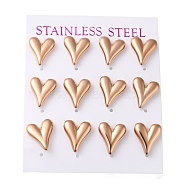 PVD Vacuum Plating 304 Stainless Steel Stud Earring, Heart, Rose Gold, 14x12mm, 12pcs/set(EJEW-C099-04RG)