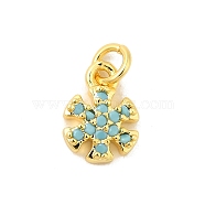 Real 18K Gold Plated Rack Plating Brass Micro Pave Cubic Zirconia Pendants Charms, Long-Lasting Plated, Lead Free & Cadmium Free, Snowflake, 9.5x7x2.5mm, Hole: 3mm(KK-S396-01B)