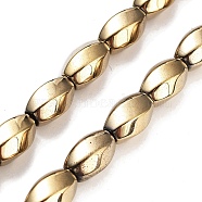 Synthetic Non-magnetic Hematite Beads Strands, Long-Lasting Plated, Twist, Light Gold Plated, 12~12.5x8~8.5mm, Hole: 1.2mm, about 32pcs/strand, 16.14''(41cm)(G-P545-G02-01C)