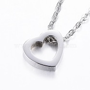 304 Stainless Steel Pendant Necklaces, Heart, Stainless Steel Color, 17.7 inch(45cm)(NJEW-G287-15P)
