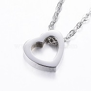 Tarnish Resistant 304 Stainless Steel Pendant Necklaces, Heart, Stainless Steel Color, 17.7 inch(45cm)(NJEW-G287-15P)