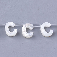 Natural Sea Shell Beads, White Shell Mother of Pearl Shell, Top Drilled Beads, Letter.C, 10x2.5~11.5x3mm, Hole: 0.8mm(SHEL-T012-60C)