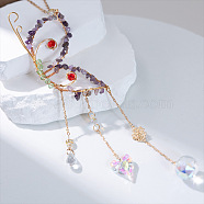 Butterfly Wire Wrapped Brass & Natural Amethyst Chip Pendant Decorations, Hanging Suncatchers, with Glass Teardrop Charm, for Home Car Decorations, Clear AB, 350mm(AJEW-Q143-11)