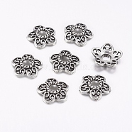 Tibetan Style Alloy Bead Caps, Lead Free and Cadmium Free, Antique Silver, 10.7x11x2.5mm, Hole: 3mm(LF10597Y-NF)