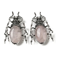 Dual-use Items Alloy Brooch, with Natural Rose Quartz, Spider, 49.5x35.5x15~16mm, Hole: 4x2.5mm(JEWB-C026-05H-AS)