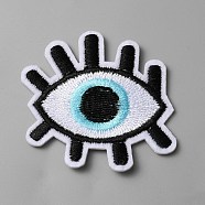 Evil Eye Patch, Computerized Embroidery Cloth Iron on/Sew on Patches, Costume Accessories, Appliques, Aquamarine, 49x49x1.5mm(PATC-WH0009-27A)