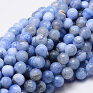 Dyed Natural Agate Faceted Round Beads Strands, Cornflower Blue, 10mm, Hole: 1mm, about 38pcs/strand, 14.5 inch(G-E320C-10mm-03)