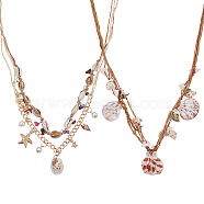 2Pcs 2 Styles Natural Shell Pendants Bib Necklaces Set with Polyester Cords, Mixed Color, 34.25~39.37 inch(87~100cm), 1Pc/style(NJEW-AN0001-66)
