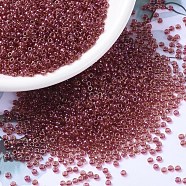 MIYUKI Round Rocailles Beads, Japanese Seed Beads, (RR363) Light Cranberry Lined Topaz Luster, 11/0, 2x1.3mm, Hole: 0.8mm, about 1100pcs/bottle, 10g/bottle(SEED-JP0008-RR0363)