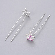 (Defective Closeout Sale) Lady's Hair Accessories Silver Color Plated Iron Rhinestone Hair Forks, Crown, Amethyst, 68mm(PHAR-XCP0004-03S-01)
