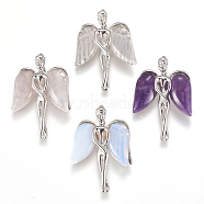 Natural & Synthetic Mixed Stone Pendants, with Brass Findings, Angel, Platinum, 34x23x8mm, Hole: 3x5mm(KK-G346-02)