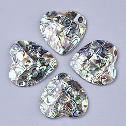 Single-Sided Natural Abalone Shell/Paua Shell Pendants, with Freshwater Shell Back, Heart, Colorful, 35x34~35x5mm, Hole: 1.4mm(SSHEL-N034-16)