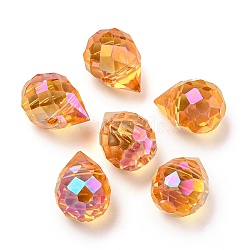 Electroplated Glass Beads, Faceted, Teardrop Charms, Top Drilled, Orange, 11x8mm, Hole: 1.2mm(EGLA-K062-01A-HR02)