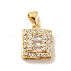 Brass Micro Pave Cubic Zirconia Pendants, Cadmium Free & Lead Free, Long-Lasting Plated, Square, Clear, Real 18K Gold Plated, 14x11x5mm, Hole: 3.5x4mm(KK-B059-27G)