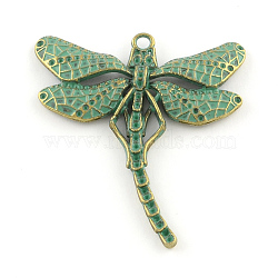 Dragonfly Zinc Alloy Big Pendant Rhinestone Settings, Cadmium Free & Nickel Free & Lead Free, Antique Bronze & Green Patina, 55x50x3mm, Hole: 3mm, Fit for 0.5~1.5mm Rhinestone(X-PALLOY-R065-090-FF)