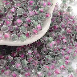 Glass Seed Beads, Inside Colours, Bicone, Deep Pink, 4.5x3.5mm, Hole: 1.4mm, about 5625pcs/pound(SEED-A032-01C)