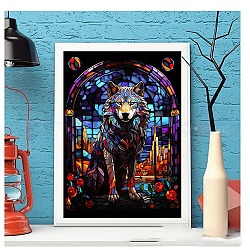 DIY Diamond Painting Stickers Kits For Kids, including Resin Rhinestone, Diamond Sticky Pen, Tray Plate, Glue Clay, Wolf, 400x300x0.2mm, Resin Rhinestone: 2.5x1mm, 20 color, 1bag/color, 20bags(DIY-G115-02B)