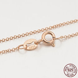 925 Sterling Silver Rolo Chain Necklaces, with Spring Ring Clasps, Thin Chain, Rose Gold, 16 inch, 1mm(STER-M086-21A)