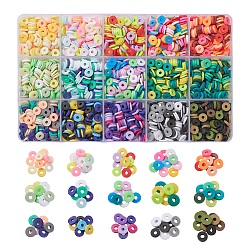 2400Pcs 15 Colors Handmade Polymer Clay Beads, Heishi Beads, for DIY Jewelry Crafts Supplies, Disc/Flat Round, Mixed Color, 6x1mm, Hole: 2mm, 160pcs/color(CLAY-YW0001-41)