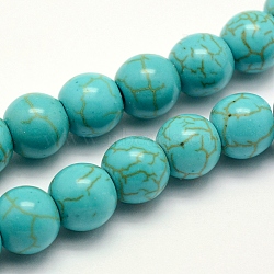 Synthetic Turquoise Beads Strands, Dyed, Round, Turquoise, 4x3~3.5mm, Hole: 1mm, about 94pcs/strand, 14.5 inch(37cm)(TURQ-F007-01B-4mm)