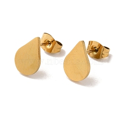 PVD Vacuum Plating 304 Stainless Steel Stud Earrings, Plain Teardrop, Golden, 10.5x7.5mm(EJEW-Z040-21G)