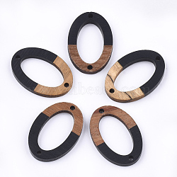 Resin & Walnut Wood Links connectors, Oval, Black, 28.5x19.5x3~4mm, Hole: 1.8mm(RESI-S367-08B)