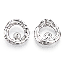 Rhodium Plated 925 Sterling Silver Peg Bails, Ring Shape, For Half Drilled Beads, Nickel Free, with S925 Stamp, Real Platinum Plated, 14.5x14x5.5mm, Hole: 1.8mm, Pin: 0.9mm(STER-T004-44P)