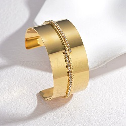 304 Stainless Steel Rhinestone Cuff Bangles, Plain Bangles for Women, Real 18K Gold Plated, 1-1/4 inch(3.15cm), Inner Diameter: 2-3/8 inch(6.15cm)(BJEW-M082-04G-02)