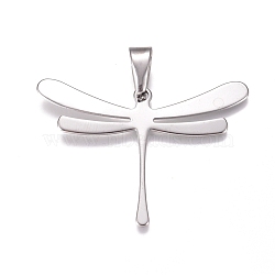304 Stainless Steel Pendants, Dragonfly, Stainless Steel Color, 32x45x1mm, Hole: 10x4.5mm(STAS-I135-20P)