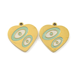 316 Surgical Stainless Steel Enamel Charms, Heart with Oval Charm, Golden, Medium Aquamarine, 13x13x1.5mm, Hole: 1mm(STAS-M073-24G)