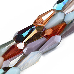 Electroplate Transparent Glass Beads Strands, AB Color Plated, Faceted, Cone, Colorful, 14~15x6x5mm, Hole: 1mm, about 48pcs/strand, 27.17 inch(69cm)(EGLA-S174-28)