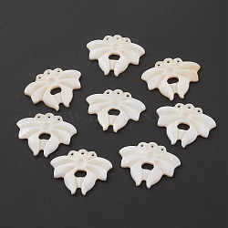 Natural Freshwater Shell Pendants, Bowknot Charms, Seashell Color, 21~21.5x27.5x2mm, Hole: 1.2mm(BSHE-E028-14)