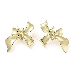 Brass Studs Earrings, Long-Lasting Plated, Lead Free & Cadmium Free, Bowknot, Real 18K Gold Plated, 21x23mm(EJEW-K276-06A-G)