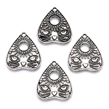 Tibetan Style Alloy Pendants, Heart with Cat Pattern, Antique Silver, 26x22.5x1.5mm, Hole: 1.8mm