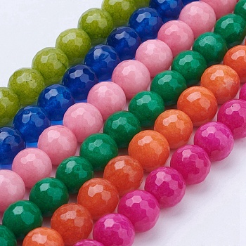 Natural Malaysia Jade Bead Strands, Dyed, Faceted, Round, Mixed Color, 8mm, Hole: 1mm, about 46pcs/strand, 14.5 inch(36.83cm)