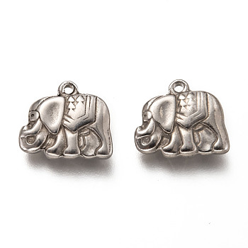 201 Stainless Steel Pendants, Elephant, Stainless Steel Color, 13x15x4mm, Hole: 1.4mm