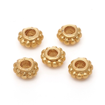 Brass Beads, Long-Lasting Plated, Matte Style, Flat Round, Real 18K Gold Plated, 7x3.5mm, Hole: 3mm