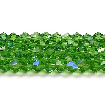 Transparent Electroplate Glass Beads Strands, AB Color Plated, Faceted, Bicone, Lime Green, 3.5~3.8mm, about 113~115pcs/strand, 36~36.5cm