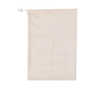 Rectangle Cotton Storage Pouches, Drawstring Bags with Plastic Cord Ends, Antique White, 33x27cm