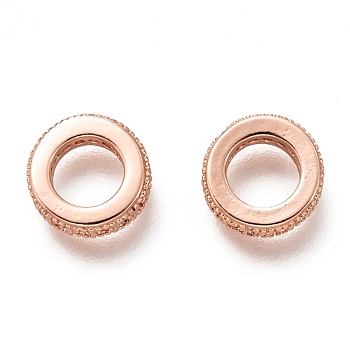 Brass Micro Pave Clear Cubic Zirconia Charms, Cadmium Free & Lead Free, Long-Lasting Plated, Rings, Rose Gold, 8x2mm