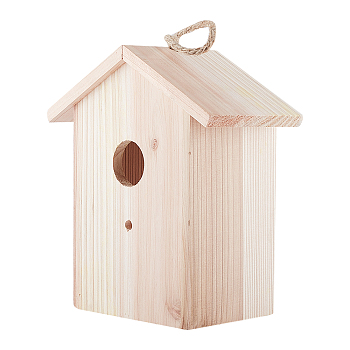 Cedarwood Tinamou Hanging House, with Stick, Cotton Rope & Plastic Cupulas, BurlyWood, 205mm