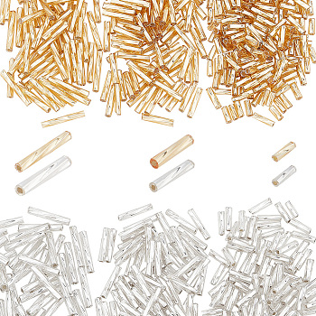 6 Style Glass Twisted Bugle Beads, Metallic Colours, Mixed Color, 6~12x2mm, Hole: 0.5mm, about 480pcs/set
